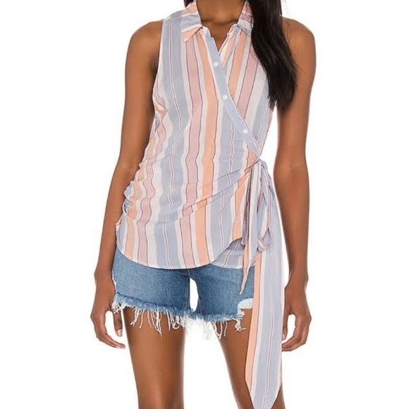 FREE PEOPLE MacKenzie Pastel Striped Wrap Blouse NWT - Picture 1 of 13